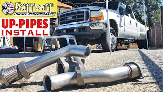 2001 F350 73  RiffRaff UpPipes Install  Stock up pipes leaking and falling apart JUNK SP [upl. by Eva]