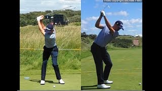 Justin Thomas golf swing  Long Iron faceon amp downtheline July 2017 [upl. by Rengaw]